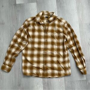 UNIQLO MENS FLANNEL SHIRT MARIGOLD PLAID LUMBERJACK LONG SLEEVE SMALL